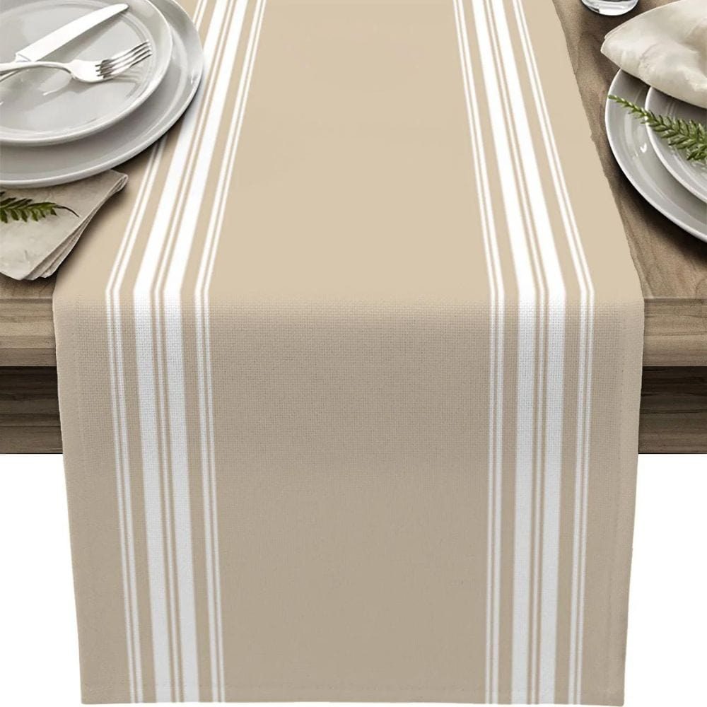 Chemin de Table Beige et Blanc 33x90cm / Beige/Blanc