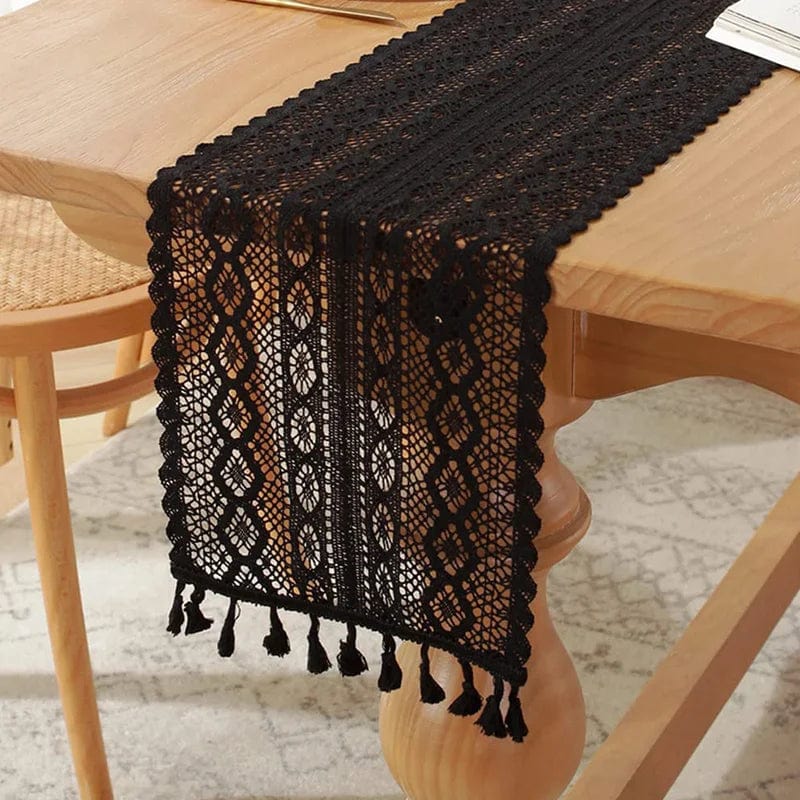 Chemin de Table Crochet Moderne 24x140cm / Noir