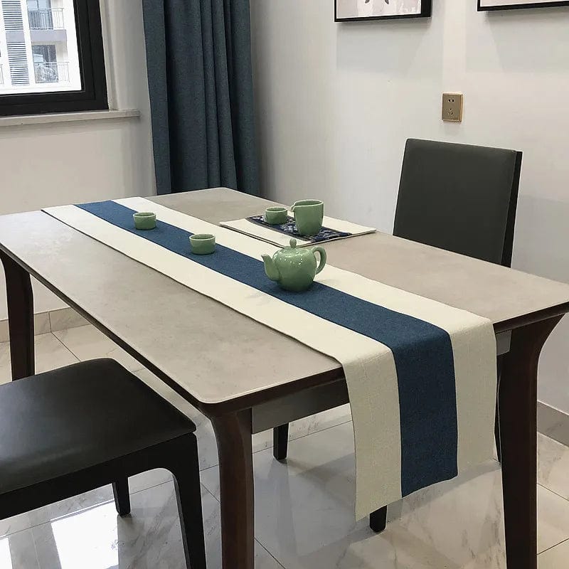 Chemin de Table Design 150x33cm / Bleu/Blanc