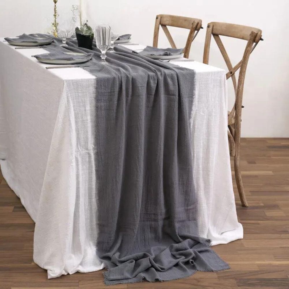 Chemin de Table en Lin Gris 63x400cm / Gris Foncé