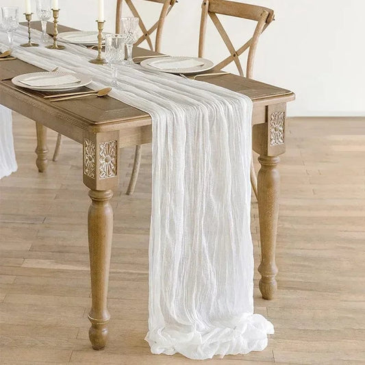 Chemin de Table Gaze de Coton Blanc 90x180cm / Blanc