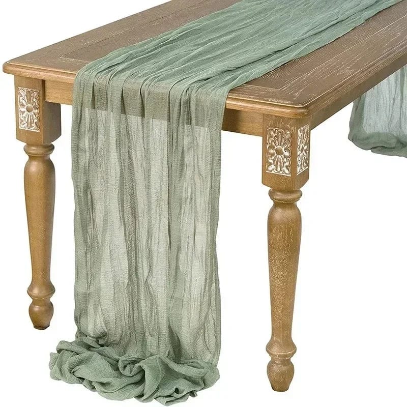 Chemin de Table Gaze de Coton Vert 90x180cm / Vert Sauge