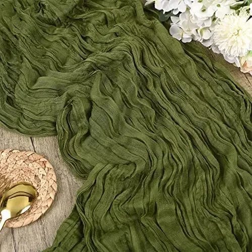 Chemin de Table Gaze de Coton Vert 90x180cm / Vert Olive