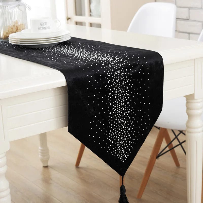 Chemin de Table Noir a Pois Blanc