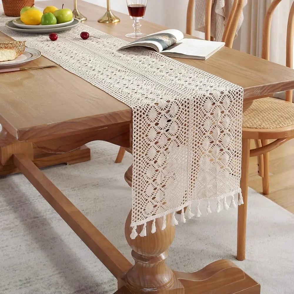 Chemin de Table Rectangulaire au Crochet 30x140cm / Blanc Cassé