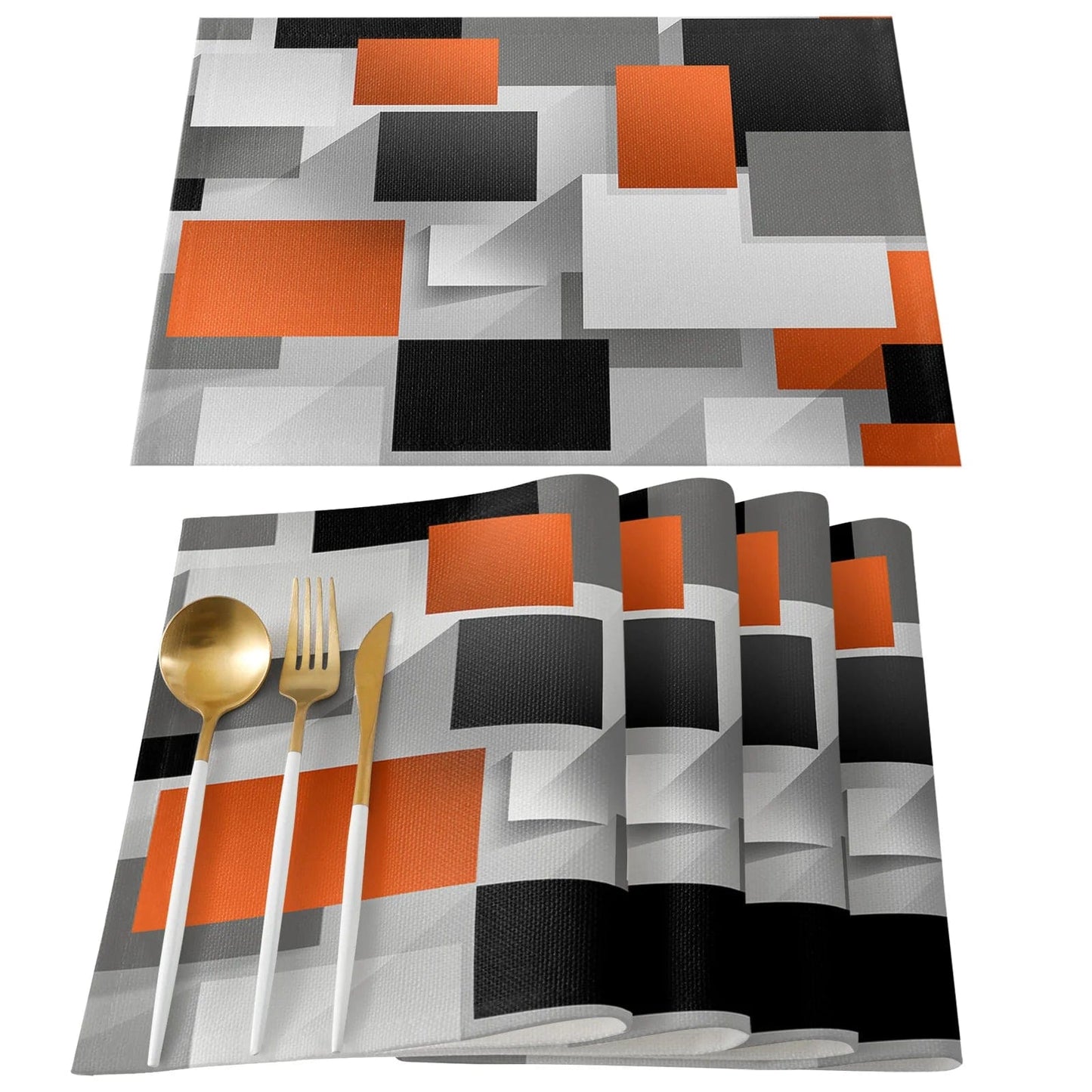 Set de Table Géométrique 42 x 32 cm / Set de 4 / Orange/Gris