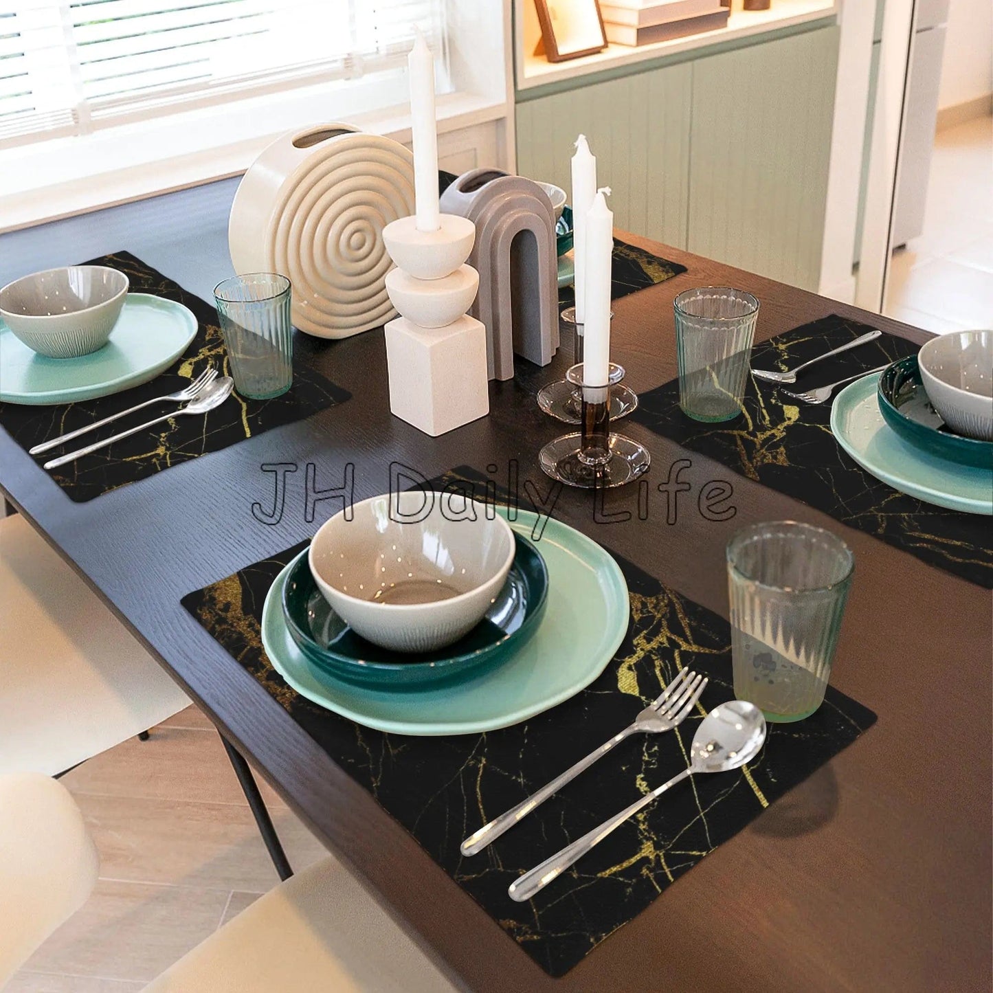 Set de Table Noir et Doré 30 x 45 cm / Set de 4 / Marbre Noir