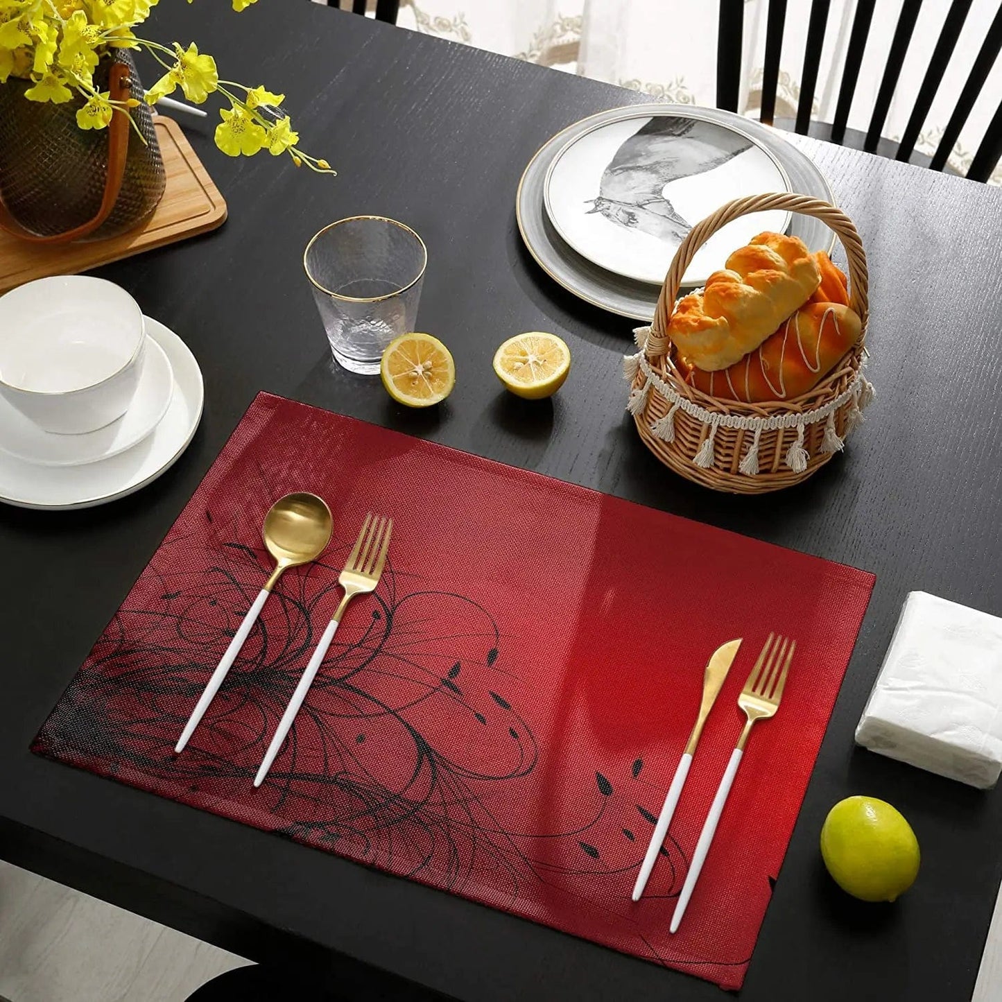 Set de Table Rouge et Noir 30x45cm / Set de 4